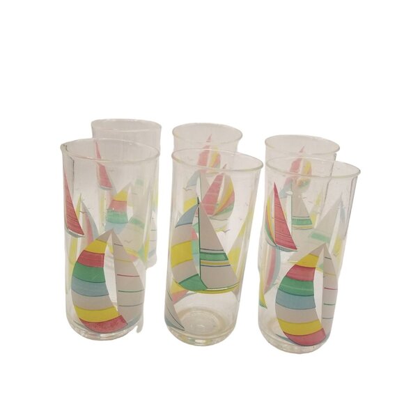 Culver Windward Lot of 6 Vintage Acrylic Cups Tumblers Iced Tea Sail Boat 16oz - Picture 7 of 12